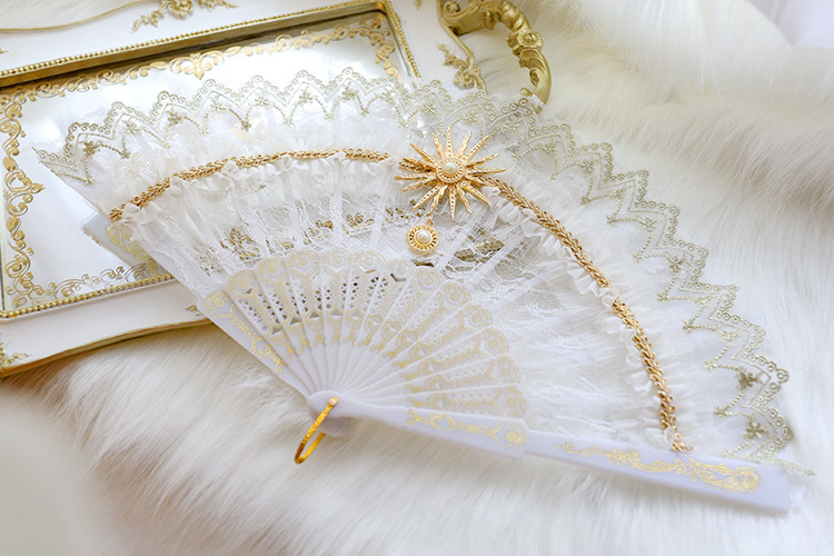 Day Ensemble Lolita Lolita White Transparent Golden Lace Retro Cross Sundress L Fan Folding Fan-Taobao