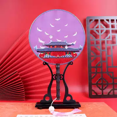 Su embroidery group fan Handmade double-sided embroidery fan Women's silk court fan Chinese ancient style Tang Hanfu dance fan