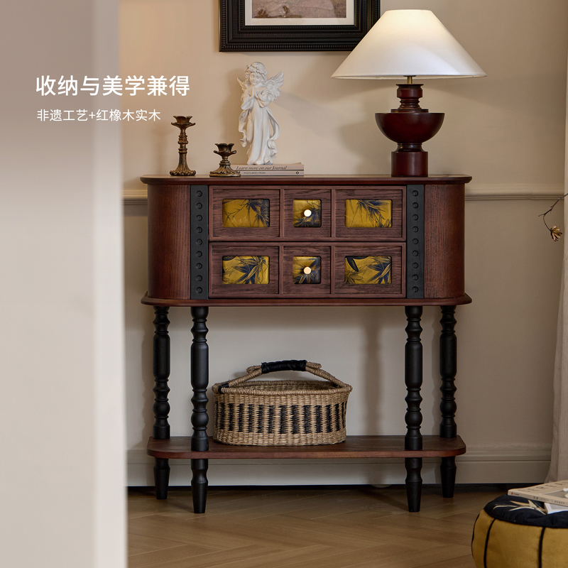 Senmei's Original Design French Vintage Solid Wood Xiangyun Silk Side Cabinet, Antique-Style Entryway Cabinet, Living Room Sofa Storage Cabinet Senmei's Original Design French Vintage Solid Wood Xiangyun Silk Side Cabinet, Antique-Style Entryway Cabinet, Living Room Sofa Storage Cabinet