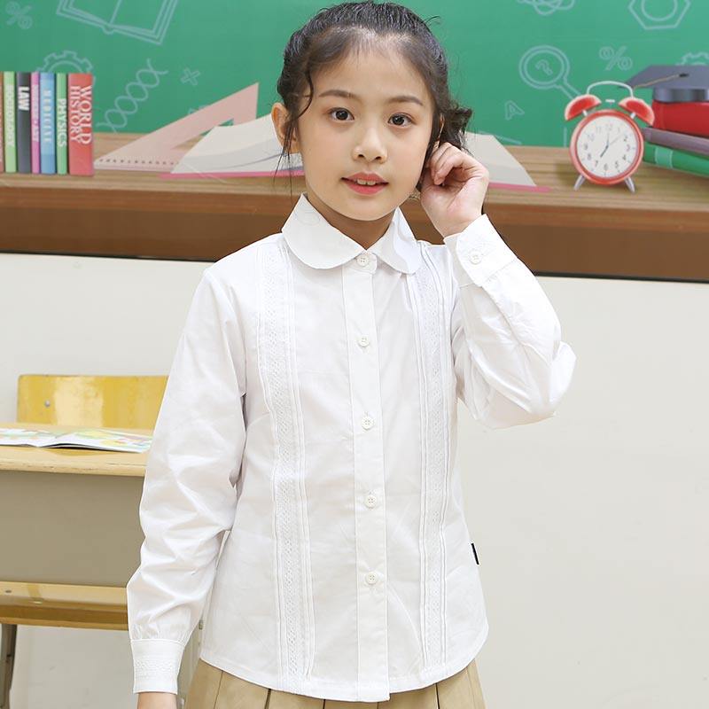 Girls' white shirt primary school uniform children's shirt lace cotton long-sleeved spring and autumn new bottoming performance clothes