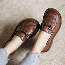 Retro Women Shoes New Yinglun Wind Head Leather Shoes Hand-woven Genuine Leather Doll Shoes Soft Bottom Casual Spring Autumn Single Shoes