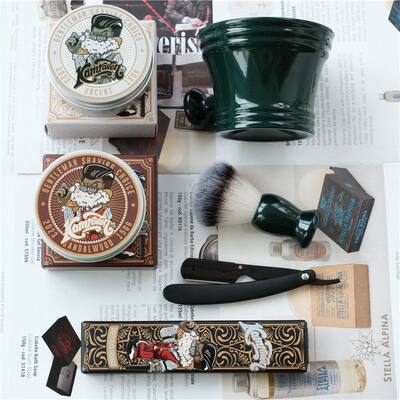 KAMRAVEN Raven Army Men's Shaving soap Bowl, brush, razor, scraper, foam shaving rack