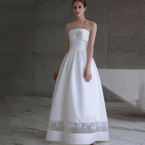 Simple satin wedding dress customization 2021 new Hepburn French retro bandeau thin little bride main yarn