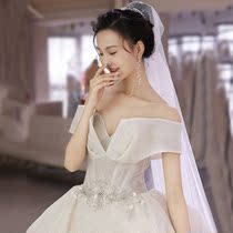 2021 new one-shoulder luxury long tail bridal main wedding dress super fairy shaking sound heavy industry starry sky forest dream