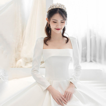 2021 new one-shoulder satin simple princess gauze bride thin trailing super fairy lord wedding dress customization