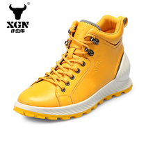 XGN Little Bulls mens shoes 2021 new medium-high help casual shoes genuine leather mens boots trendy tourist boots male