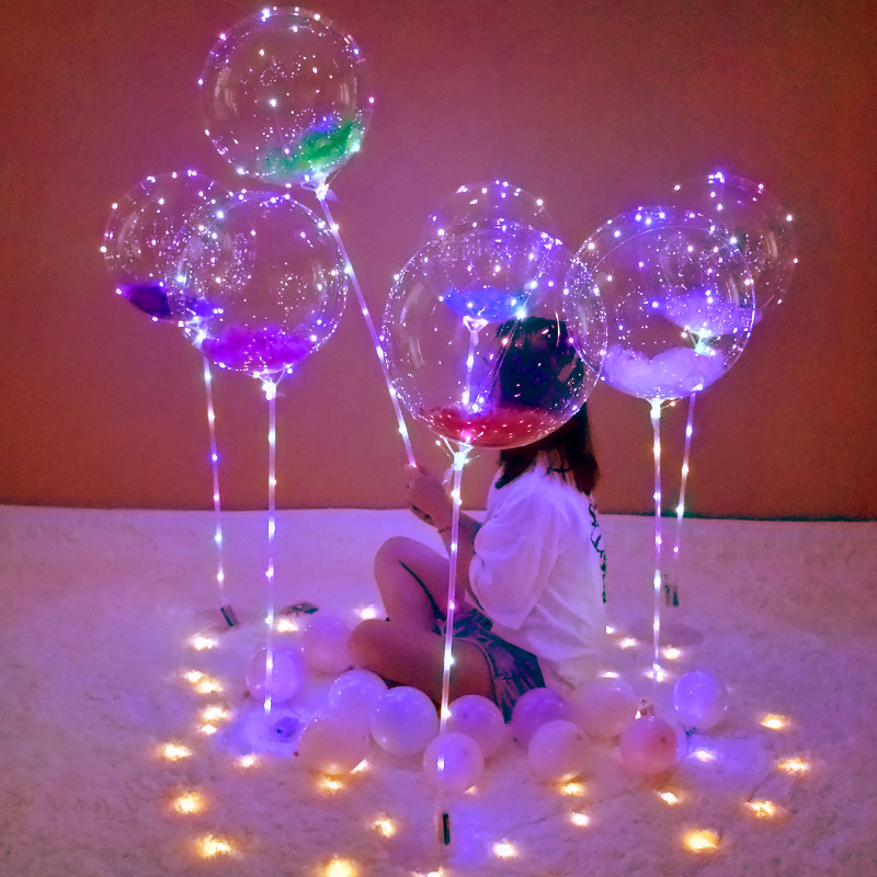 ins net red transparent wave feather with lamp luminous balloon street selling children's adult birthday arrangement decorations