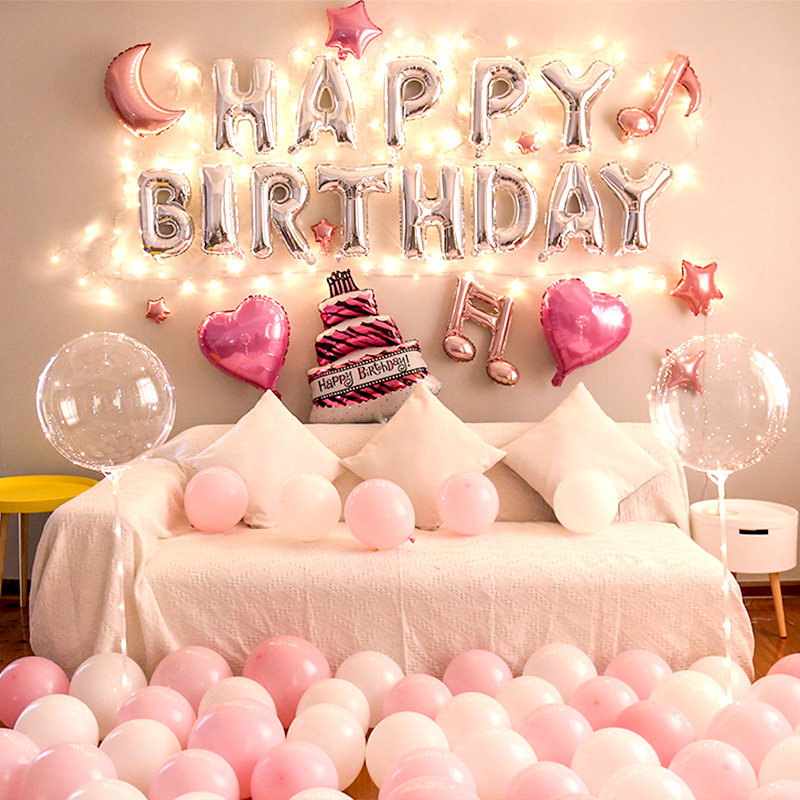 Net red girl birthday decoration scene layout party decorations children's theme happy balloon background wall