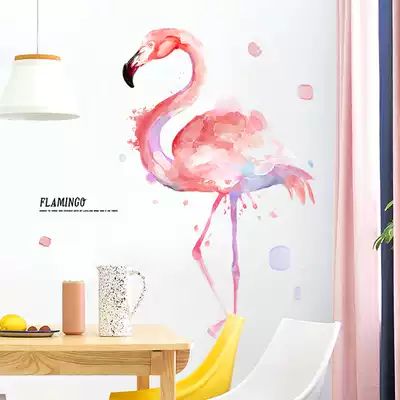 ins girl heart room decorations Flamingo wall stickers Net red bedroom stickers Rental house transformation stickers wallpaper