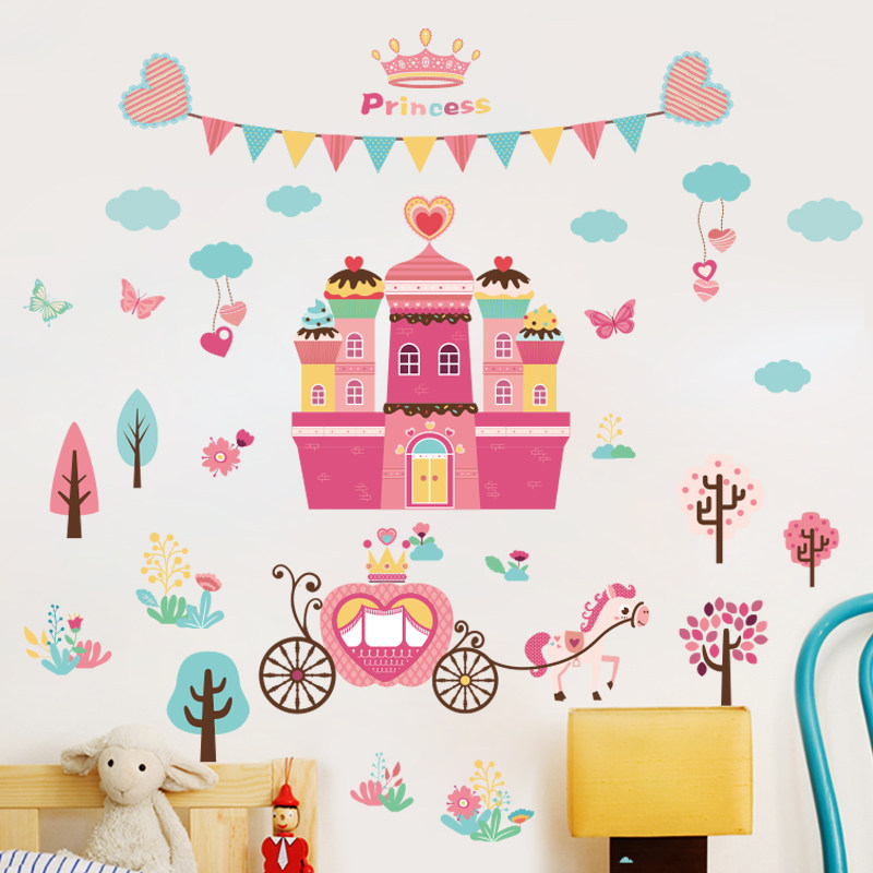 Children's room stickers Girl bedroom bed decoration Princess room decoration wallpaper Self-adhesive wallpaper Castle wall sticker art