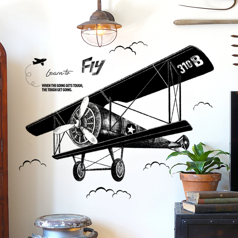 Creative fashion retro literary style dormitory wall stickers living room bedroom study personality aircraft decoration stickers