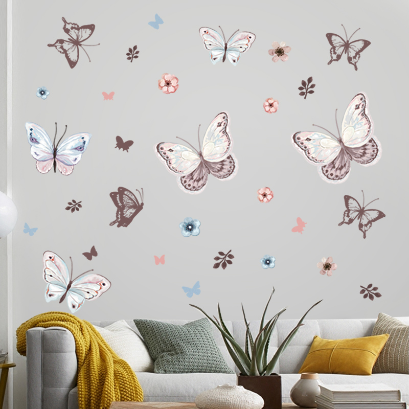 Cozy Bedroom Bedside Placement Wall Stickers Living-room Sofa Background Decorations Romantic butterfly Self-adhesive wallpaper collage