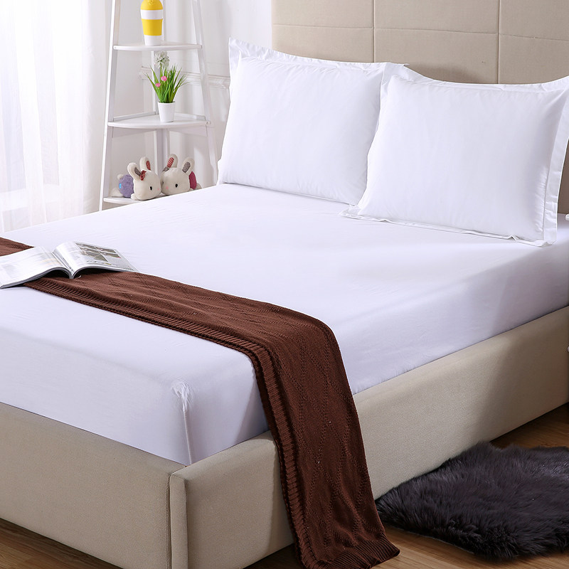 100% Cotton Fitted Single Piece Cotton Bedspread Mattress Cover Hotel White Bed Sheet 1 8m Bed Cover Anti-Slip Fixed Protective Cover
