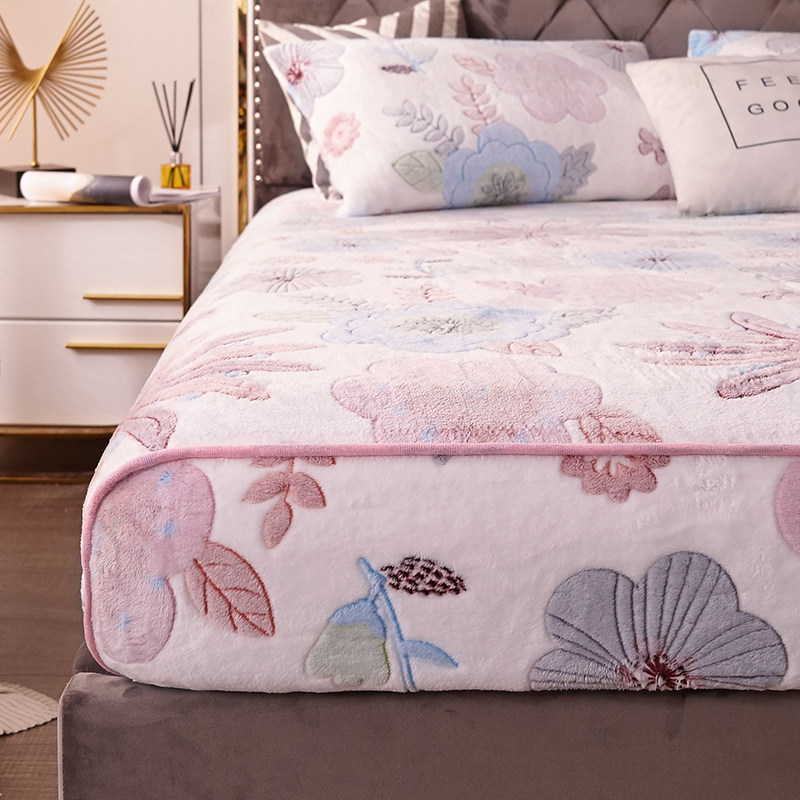 Thickened Coral Suede Bunk Bed SINGLE WINTER WARM BED COVER SLEEVE NON-SLIP FIXED DOUBLE FACE FLANGE SUEDE MATTRESS PROTECTIVE SHEATH