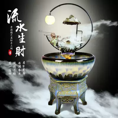 Extra large Jingdezhen Chinese style running water ornaments ceramic fish tank Household fish farming basin circulation filter goldfish tank Porcelain living room