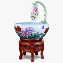 Porcelain fish tank Jingdezhen living room household running water fish tank basin with lamp goldfish tank turtle tank lotus porcelain tank large