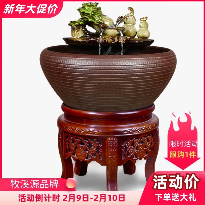 Jingdezhen Ceramic Fish Bowl Pipewater Fountain Household Living Room King Fish Bowl Large Fish Balcon Living Room