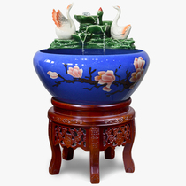 Jingdezhen ceramic fish tank water fountain pendulum ring lucky creative humidifier ornaments Household goldfish king size