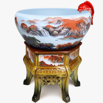 Jingdezhen ceramic fish tank fountain circulation filter aeration basin turtle tank water lily tank home living room company fortune