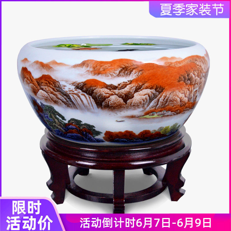 Jingdezhen Living-room Ceramic Fish Tank Fish Fish Basin Small Tabletop Pendulum with goldfish Turtle Tank Sleeping Lotus Flower Basin