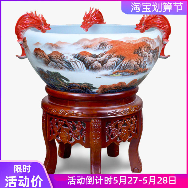 Creek source Jingdezhen Great ceramic fish tank head flowing water fountain filter oxygenate fish basin living room with money swing piece