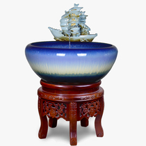 Jingdezhen ceramic fish tank household water fountain small goldfish tank large fish bowl ornaments living room humidification landscaping