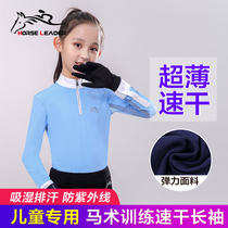 Summer imported children equestrian equipment set riding T-shirt quick-dry stand collar training long sleeve female equestrian clothing men