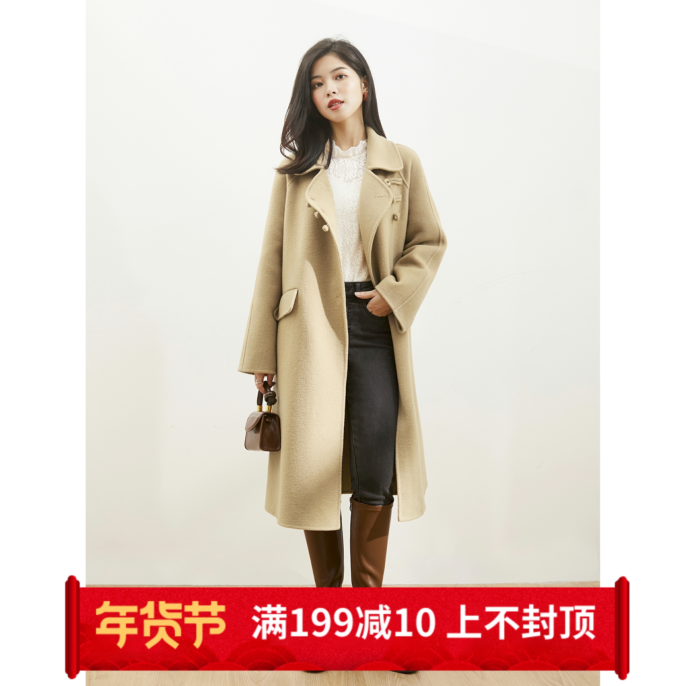 Seven quantities a cut retro elegant Republic of China style small camel color double-sided wool autumn and winter long coat female 801
