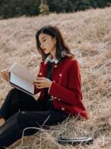 Seven volume a cut small man Short woolen coat vintage wine red double-sided cashmere coat womens coat 1640