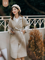 Seven Volume One cut small double-sided cashmere coat womens waist lace-up classic plaid fashion coat womens winter 1684