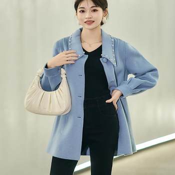 7. cut to size small blue mid-length wool double-sided woolen coat for women winter fashion woolen coat 1864