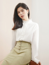 Seven Volume One cut French court style white wooden ear stand collar small man chiffon long sleeve shirt spring and autumn 069