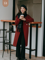 Seven volume a cut small man woolen coat female urban red White temperament long double-sided cashmere coat female 1333