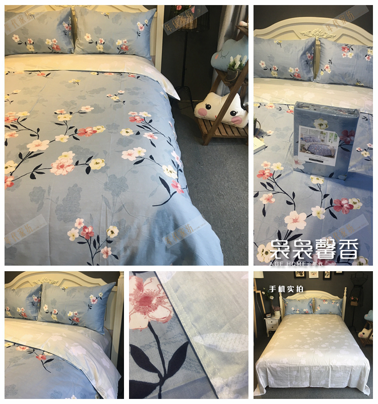 Bộ chăn ga gối cotton 100% 100% Bộ chăn ga gối đệm 4 bộ chăn bông 1,8 m chăn ga gối everon