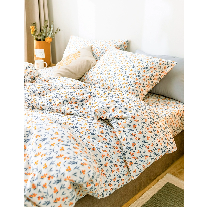 [Có thể được tùy chỉnh] Tấm bông tươi và hoa chăn chăn gối đơn mảnh giường lily bông bộ đồ giường bốn mảnh - Khăn trải giường