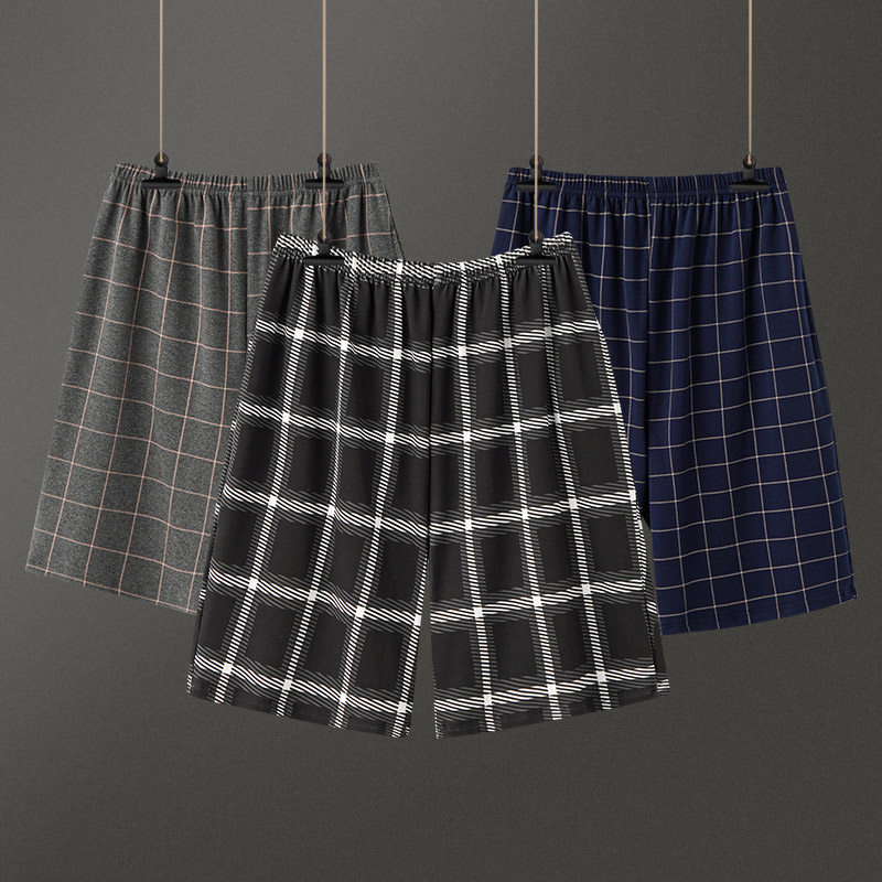 Men's Pajamas Summer Thin Oversized Shorts Loose Size Five-Point Pants Plaid Casual Home Pants Spring and Summer