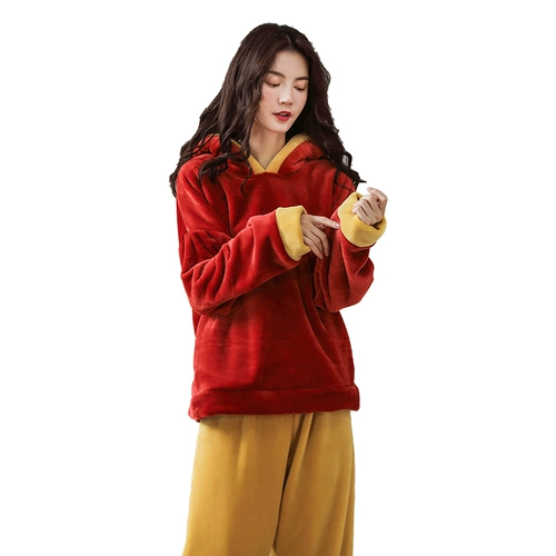 梦依情 Зимняя демисезонная пижама, удерживающий тепло флисовый лонгслив, милый фланелевый комплект, увеличенная толщина