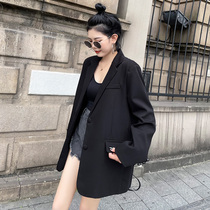 Inlen Wind Black Small Suit Jacket Woman Spring Fall New Korean Version Loose High-end Temperament Casual West Suit Jacket