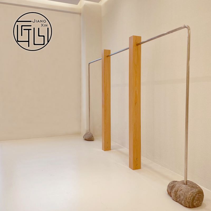 Clothing store hanging clothes pole creative floor hanger women's clothing store stainless steel with log display display rack customization