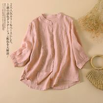 Vegetarian Cotton Linen Flagship 2022 50% Sleepwear shirt female art comeback gown 2022 Summer new blouse T-shirt