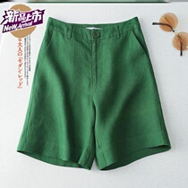 Plain cotton and hemp womens original shorts womens new summer high waist wide leg pants womens wild straight five-point pants womens