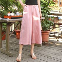 Vegetarian Cotton Linen Dress Sevens Pants Woman Summer Thin Korean version loose with large size High waist tightness Pants New Woman