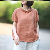 Plain order imitation cotton linen womens original 2020 Summer new literary and artistic leisure Korean version of loose size shirt Women