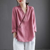 Vegan Ordering Cotton Twist Womens Clothing Flagship Art Retro Blouse Spring Autumn National Wind Long Sleeve Shirt Chinese Pan Buttoned Tea Suit