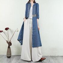 Vegan Ordering Cotton Hemp Womens Clothing Flagship Retro Art Embroidered Shirt Woman 2021 Summer long Jacket Loose woman