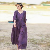Vegetarian Original Flagship Store Big Card Cut Mark Womens Dress Cotton Linen 70% Sleeves Dress Laces for waist and casual long skirts