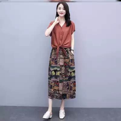 Plain cotton linen women's original dress women's summer clothes 2020 New loose skirt set two-piece set
