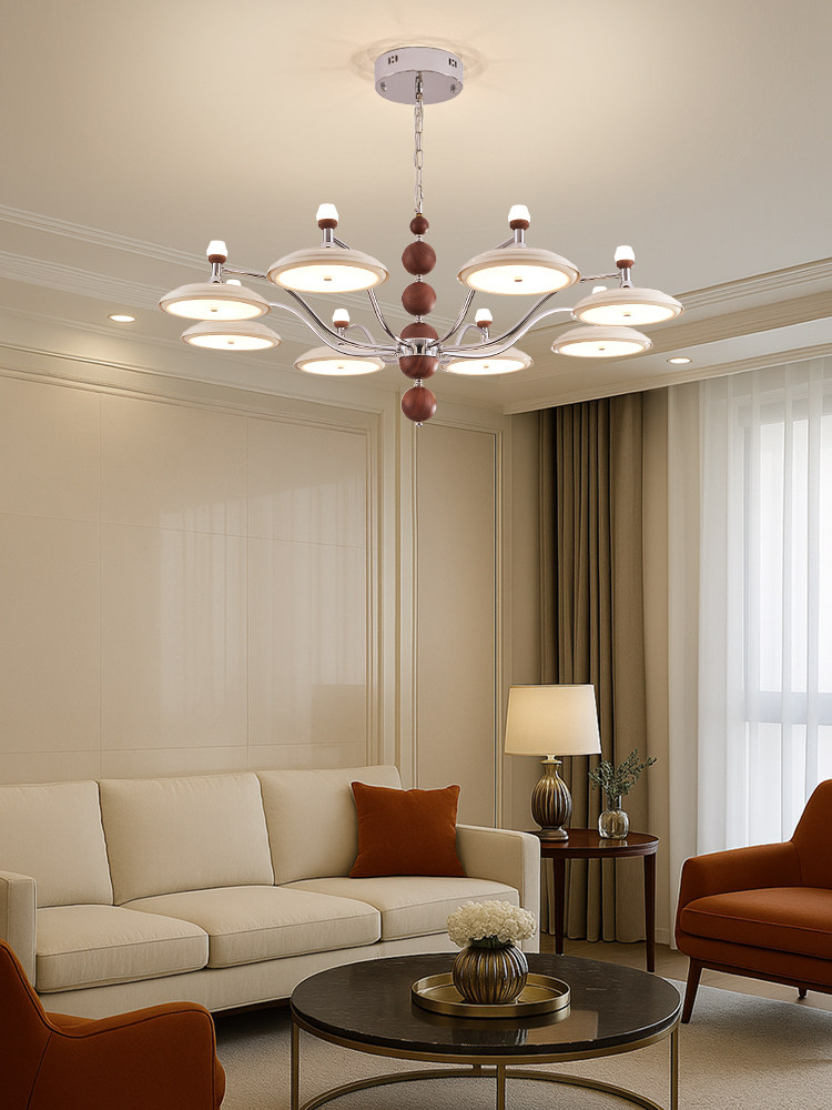 Nvc Lighting French-Style Cream Living Room Chandelier, Vintage Track Light with Eye-Protection Chain, Main Light for the Hall, Whole House Lighting with High Color Rendering