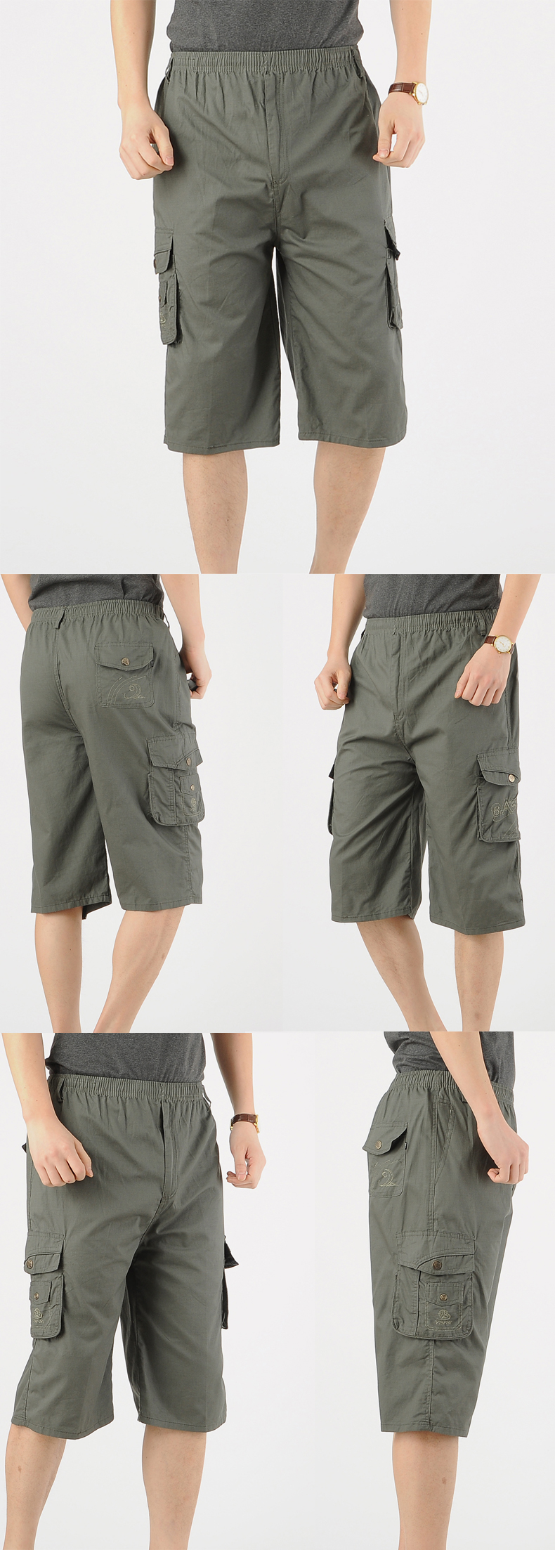 Trung niên nam cắt quần cotton trung niên cha nạp quần short eo cao đàn hồi eo quần đa túi bãi biển quần shop đồ nam