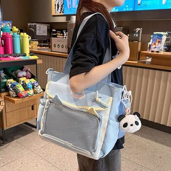 High-Looking College Style Two-Dimensional Versatile Contrasting Color Large-Capacity Tutoring Bag for Women Transparent Bar Shoulder Bag Crossbody Bag